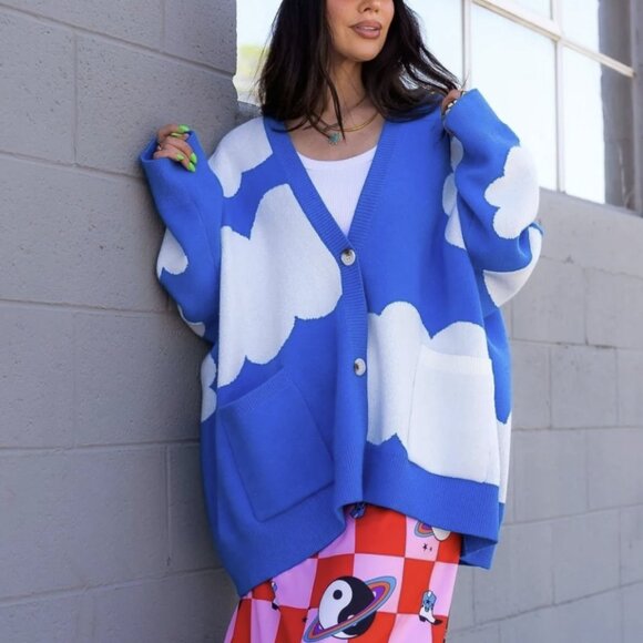 Dressed In LALA Head In The Clouds Oversized Cardigan Button Front Size 2X/3X - Picture 1 of 16